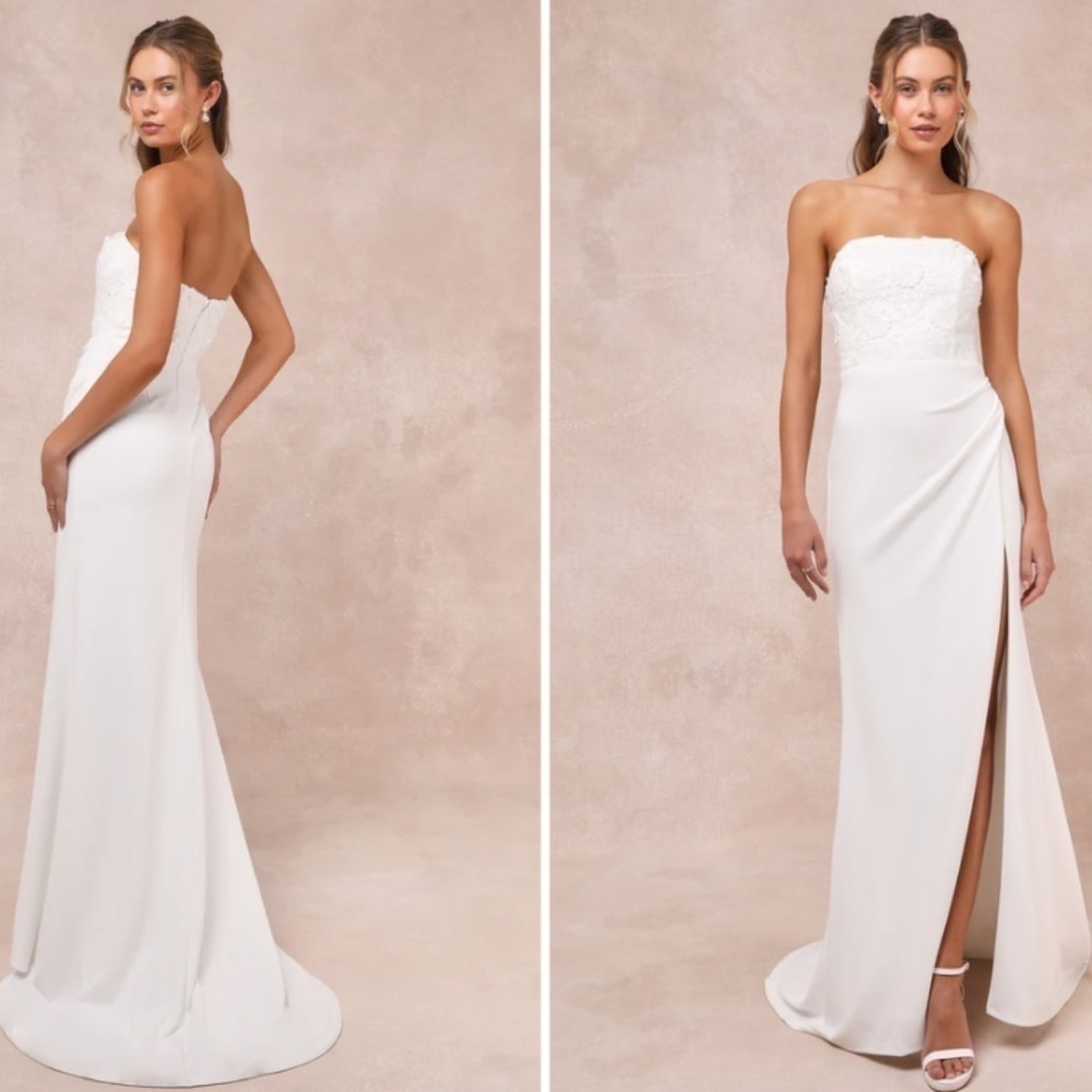 LULU's Bridal Wedding Chic Modern Sexy Floral Bustier Mermaid Trumpet Gown NWOT